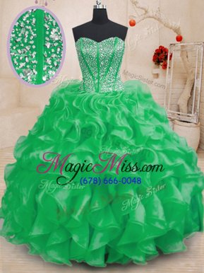 Floor Length Ball Gown Prom Dress Organza Sleeveless Beading and Ruffles