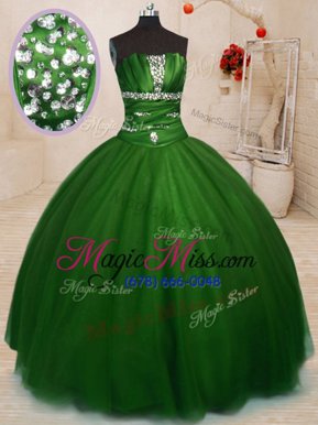 Lovely Tulle Sleeveless Floor Length 15 Quinceanera Dress and Beading