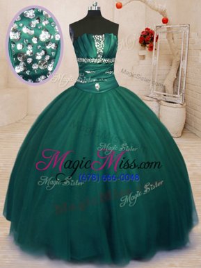 Custom Designed Tulle Sleeveless Floor Length Quinceanera Dress and Beading