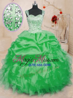Edgy Lace Up Straps Beading and Ruffles and Pick Ups Ball Gown Prom Dress Organza Sleeveless