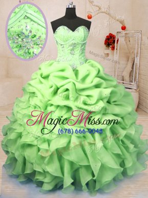 Smart Sleeveless Beading and Ruffles and Pick Ups Lace Up Quince Ball Gowns
