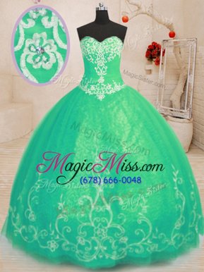Dazzling Floor Length Ball Gowns Sleeveless Turquoise Sweet 16 Quinceanera Dress Lace Up