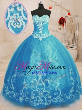 On Sale Ball Gowns 15 Quinceanera Dress Baby Blue Sweetheart Tulle Sleeveless Floor Length Lace Up