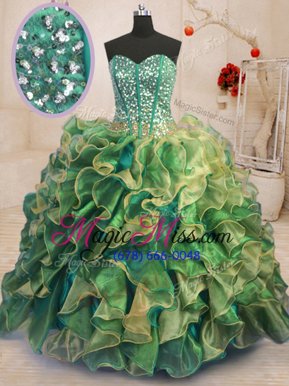 Customized Multi-color Lace Up Sweetheart Beading and Ruffles Vestidos de Quinceanera Organza Sleeveless