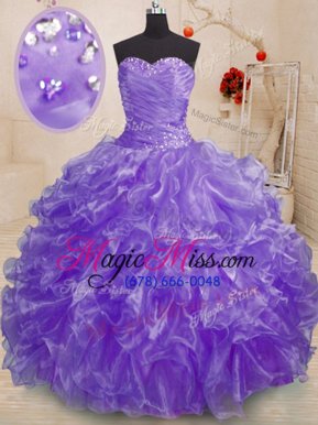 Sweet Lavender Sweetheart Lace Up Beading and Ruffles Ball Gown Prom Dress Sleeveless