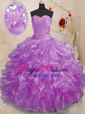 Gorgeous Purple Sleeveless Floor Length Beading and Ruffles Lace Up Quinceanera Dresses