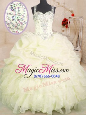 Floor Length Zipper Sweet 16 Dress Light Yellow and In for Military Ball and Sweet 16 and Quinceanera with Beading and Ruffles and Pick Ups