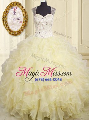 Traditional Floor Length Ball Gowns Sleeveless Light Yellow 15 Quinceanera Dress Lace Up