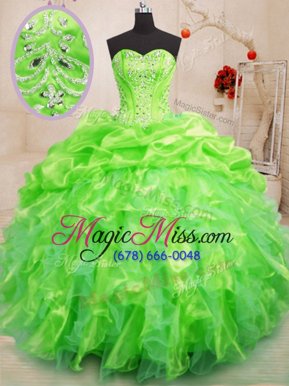 Charming Ball Gowns Organza Sweetheart Sleeveless Beading and Ruffles Floor Length Lace Up Quinceanera Dresses