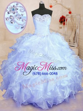 Discount Lavender Lace Up Sweetheart Beading and Ruffles Sweet 16 Dress Organza Sleeveless