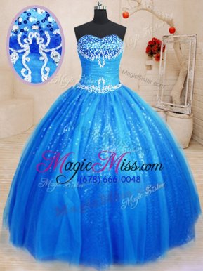 Smart Royal Blue Sleeveless Beading and Appliques Floor Length Sweet 16 Quinceanera Dress