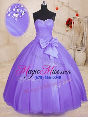 Sexy Lavender 15 Quinceanera Dress Military Ball and Sweet 16 and Quinceanera and For with Beading and Bowknot Sweetheart Sleeveless Lace Up