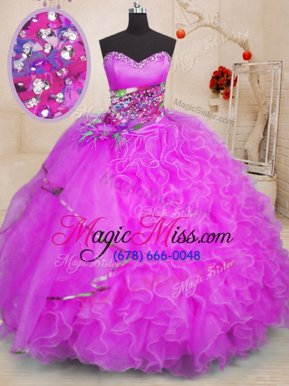 Glorious Purple Sweetheart Lace Up Beading and Ruffles Quinceanera Gown Sleeveless