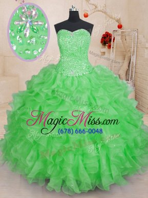 Cute Organza Sweetheart Sleeveless Lace Up Beading and Ruffles Sweet 16 Quinceanera Dress in