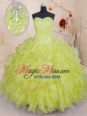 Fashion Floor Length Yellow Green 15 Quinceanera Dress Sweetheart Sleeveless Lace Up