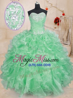 Super Apple Green Sweet 16 Quinceanera Dress Military Ball and Sweet 16 and Quinceanera and For with Beading and Ruffles and Pick Ups Sweetheart Sleeveless Lace Up