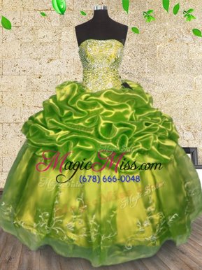 Captivating Olive Green Organza Lace Up 15th Birthday Dress Sleeveless Floor Length Beading and Embroidery