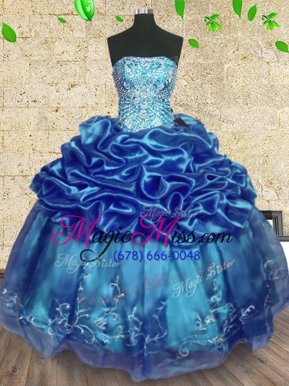 Teal Strapless Neckline Beading and Embroidery and Ruffles Quinceanera Dresses Sleeveless Lace Up