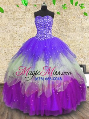 Tulle Sweetheart Sleeveless Lace Up Sequins Quinceanera Gowns in Multi-color