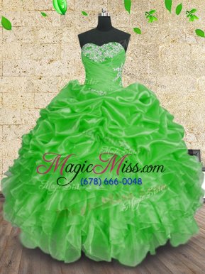 Sumptuous Sweetheart Sleeveless Organza Sweet 16 Dress Beading and Appliques and Ruffles and Ruching Lace Up