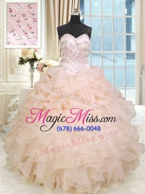 Enchanting Peach Sweetheart Lace Up Beading and Ruffles Quinceanera Gown Sleeveless
