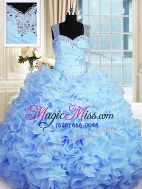 Clearance Beading and Ruffles Quinceanera Gown Baby Blue Zipper Sleeveless Floor Length