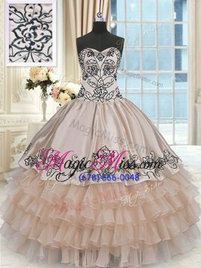 Cute Ruffled Peach Sleeveless Organza and Taffeta Lace Up Quinceanera Gown for Military Ball and Sweet 16 and Quinceanera