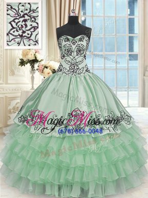 Simple Sleeveless Lace Up Floor Length Beading and Embroidery and Ruffled Layers Vestidos de Quinceanera