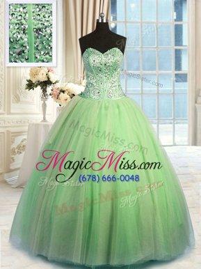 Glamorous Green Ball Gowns Organza Sweetheart Sleeveless Beading and Ruching Floor Length Lace Up Sweet 16 Quinceanera Dress