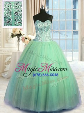 Enchanting Turquoise Sleeveless Organza Lace Up Sweet 16 Dress for Military Ball and Sweet 16 and Quinceanera