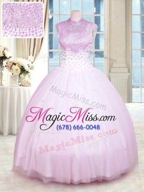 Ball Gowns Quinceanera Dress Lilac High-neck Tulle Sleeveless Floor Length Zipper