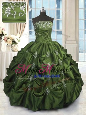 Spectacular Sleeveless Taffeta Floor Length Lace Up Vestidos de Quinceanera in Green for with Beading and Pick Ups