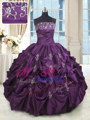 Amazing Eggplant Purple Lace Up Sweet 16 Dress Beading and Appliques and Embroidery and Pick Ups Sleeveless Floor Length