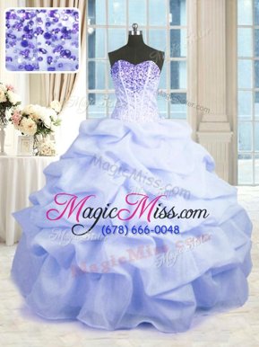 Simple Lavender Ball Gowns Sweetheart Sleeveless Organza Floor Length Lace Up Beading and Ruffles Sweet 16 Dress