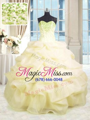 Light Yellow Sweetheart Neckline Beading and Ruffles Quinceanera Gowns Sleeveless Lace Up