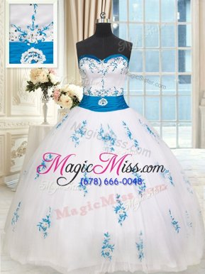 Dazzling Floor Length White Quinceanera Dress Sweetheart Sleeveless Lace Up