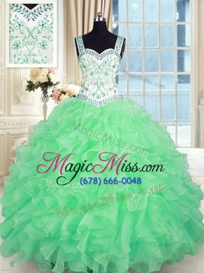 Smart Floor Length Sweet 16 Quinceanera Dress Organza Sleeveless Beading and Appliques and Ruffles