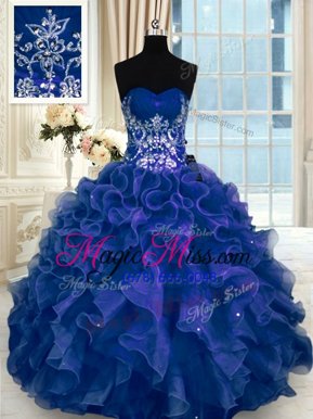 Nice Floor Length Navy Blue Vestidos de Quinceanera Sweetheart Sleeveless Lace Up