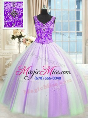 Fantastic Sleeveless Beading and Sequins Lace Up 15th Birthday Dress