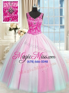 Classical Tulle Sleeveless Floor Length Quince Ball Gowns and Beading