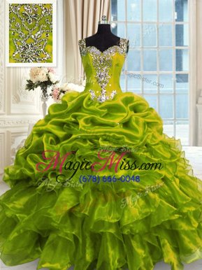 Gorgeous Beading Quinceanera Gowns Olive Green Lace Up Sleeveless Floor Length