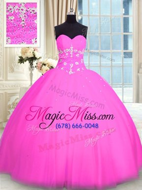Latest Appliques Ball Gown Prom Dress Pink Lace Up Sleeveless Floor Length