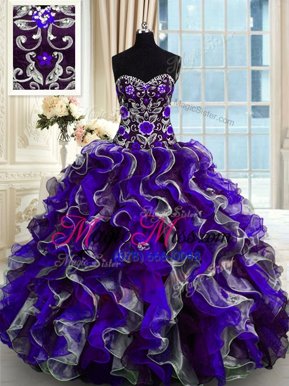 New Arrival Multi-color Organza Lace Up Sweetheart Sleeveless Floor Length Quinceanera Gowns Beading and Ruffles