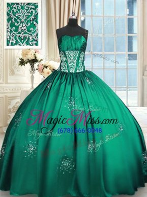 Traditional Teal Ball Gowns Taffeta Strapless Sleeveless Beading and Appliques and Ruching Floor Length Lace Up Quinceanera Dresses