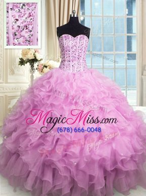 High Quality Lilac Sweet 16 Dress Military Ball and Sweet 16 and Quinceanera and For with Beading and Ruffles and Sequins Sweetheart Sleeveless Lace Up