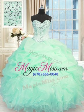 Glamorous Apple Green Ball Gowns Beading and Ruffles Quinceanera Gown Lace Up Organza Sleeveless Floor Length