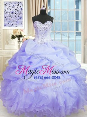 Fancy Lavender Sleeveless Organza Lace Up 15th Birthday Dress for Military Ball and Sweet 16 and Quinceanera