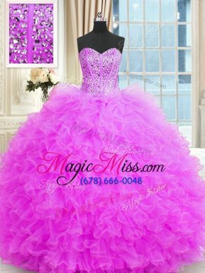 Fashionable Lilac Strapless Lace Up Beading and Ruffles Quinceanera Dress Sleeveless