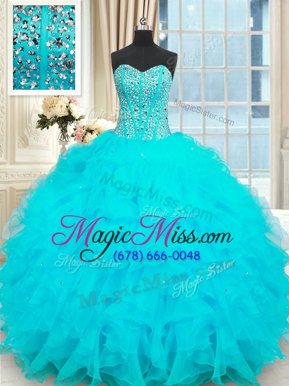 Traditional Ball Gowns Quinceanera Dress Baby Blue Strapless Organza Sleeveless Floor Length Lace Up