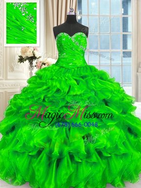 Super Sweetheart Lace Up Beading and Ruffles Quince Ball Gowns Sleeveless